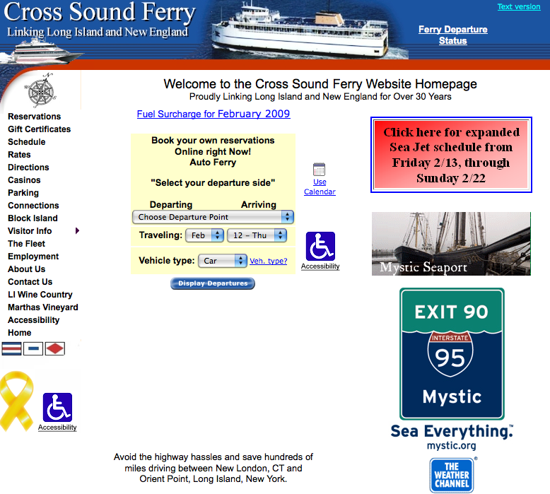 Die Website der Long Island Ferry