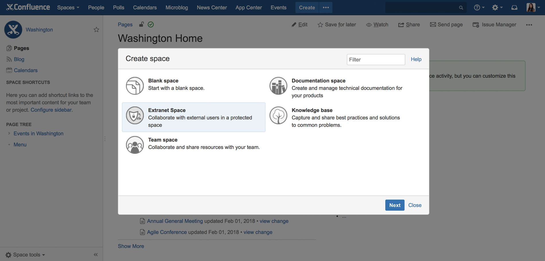 Create an extranet space with space privacy