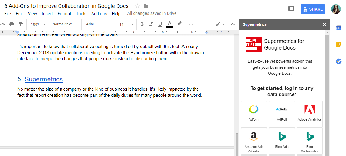 Supermetrics for Google Docs
