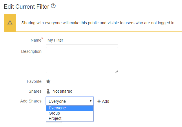 Sharing settings in Jira version 7.2.2 and older