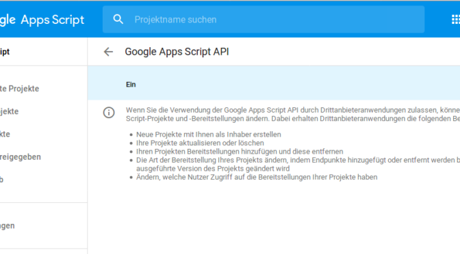 Activate Google App Scripts API (German UI)