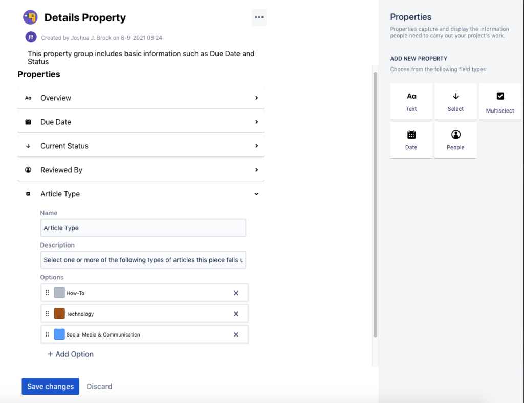 add property group to Atlassian Confluence