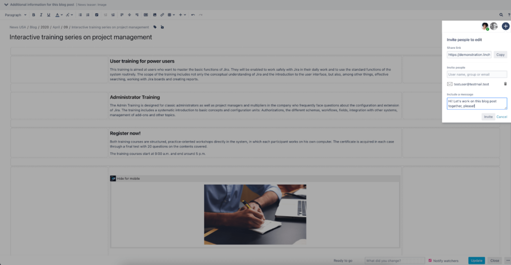 How The Linchpin Intranet Suite Helps Your Content Creators - Collaborative editing