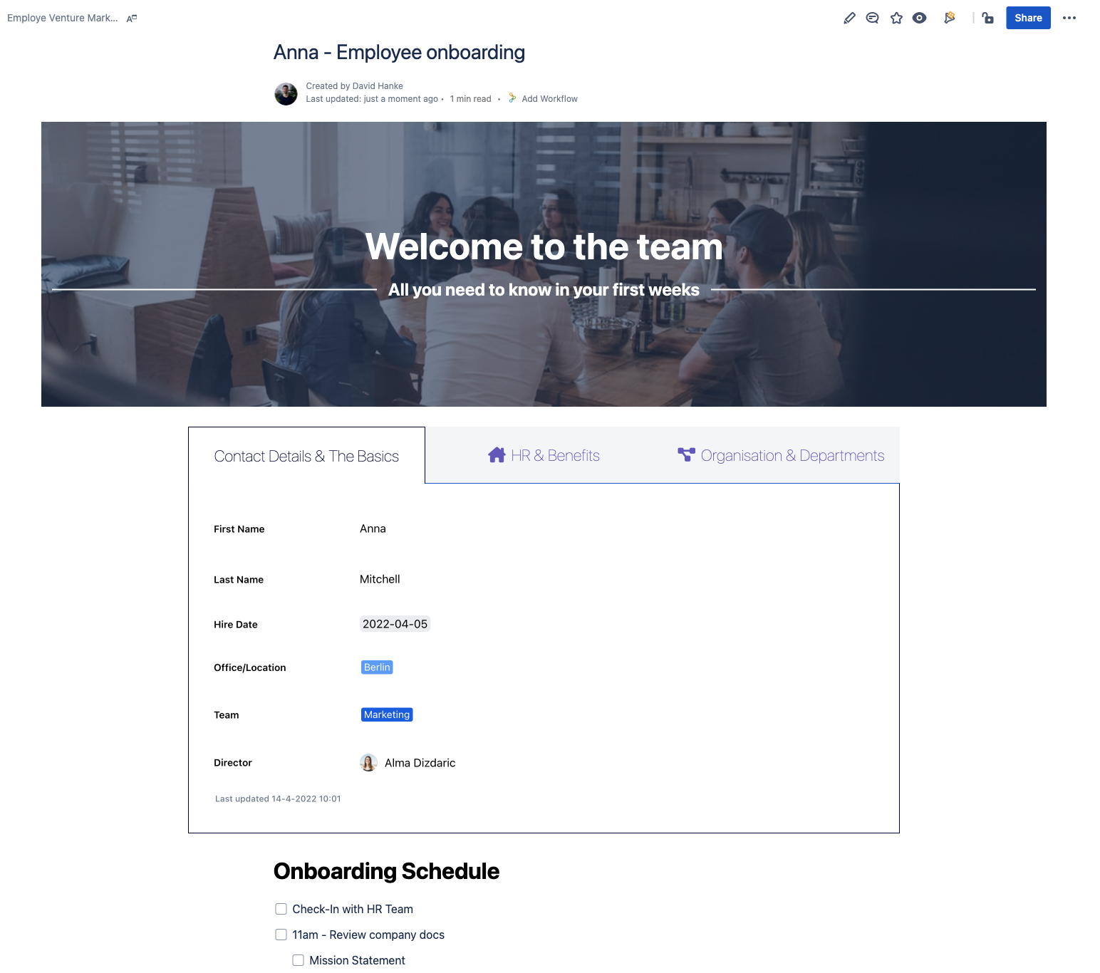 How to Build an Onboarding Space in Confluence Cloud with Blueprint Properties - complete page
