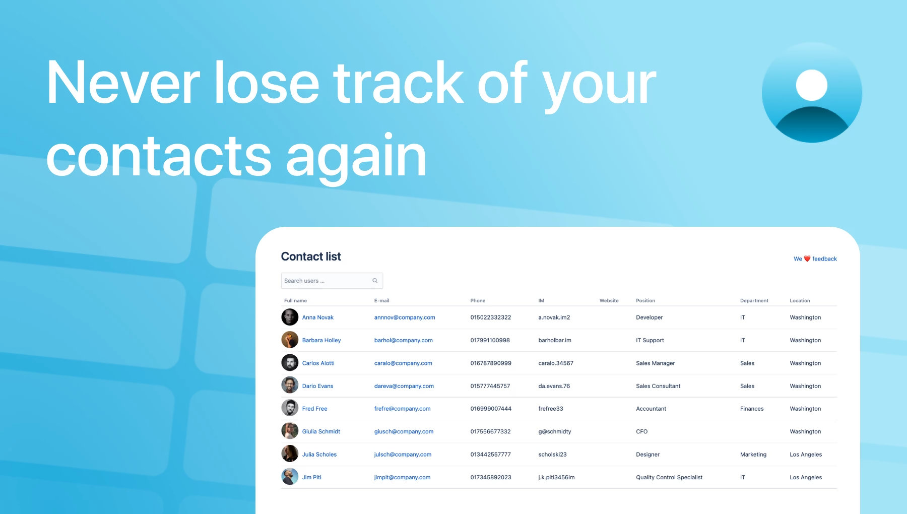 confluence cloud contacts app - contact list