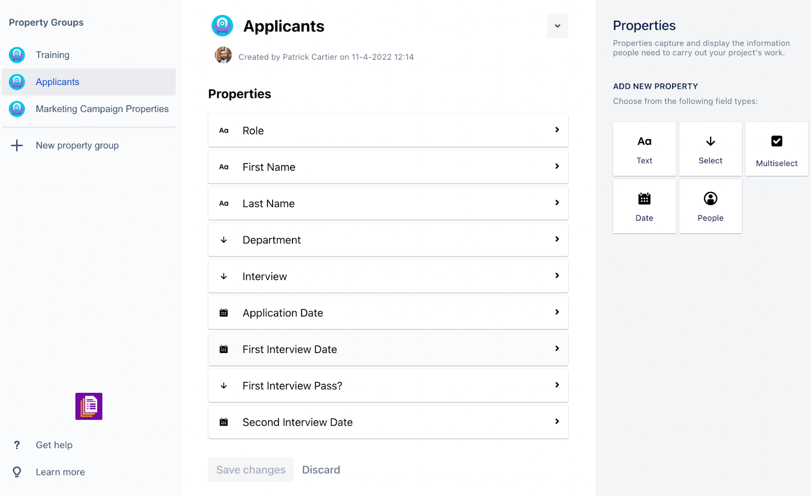 How To Organize New Job Applications in Confluence Cloud - setting up properties