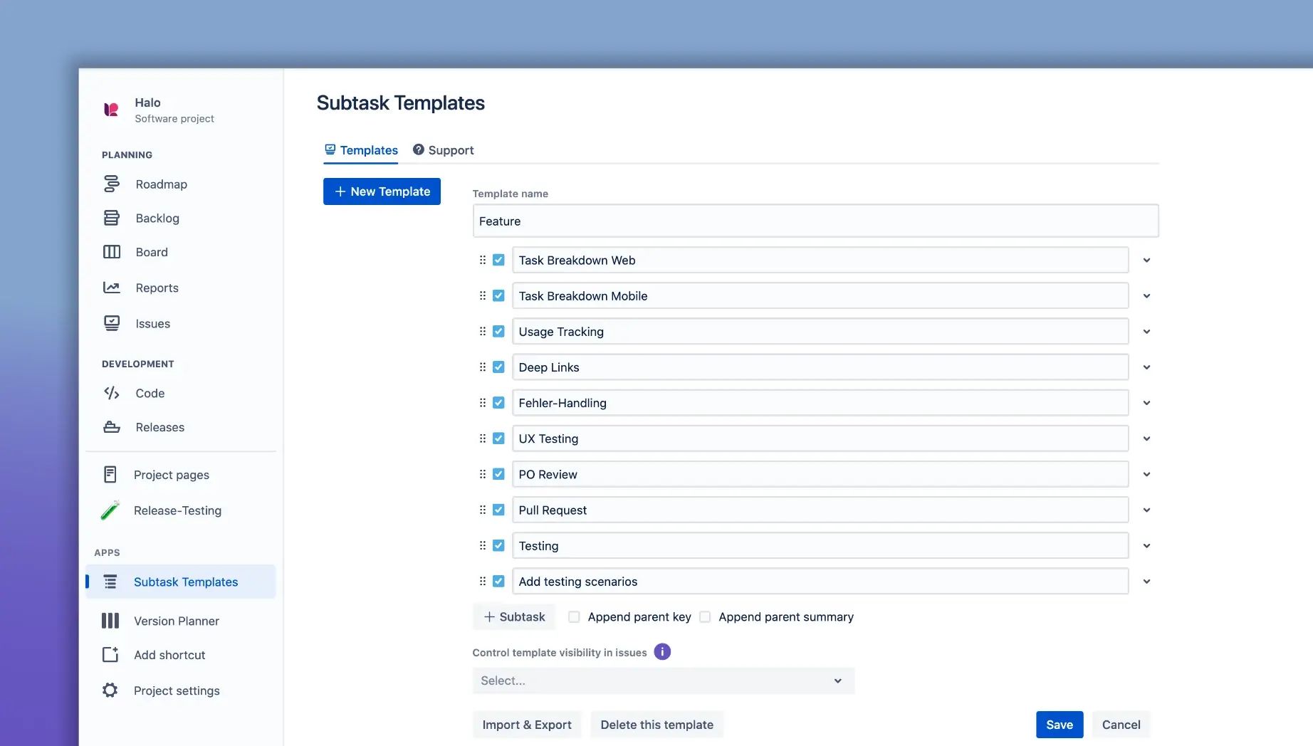 Templates for Sub-tasks for Jira Cloud Issues - sub-task-only templates