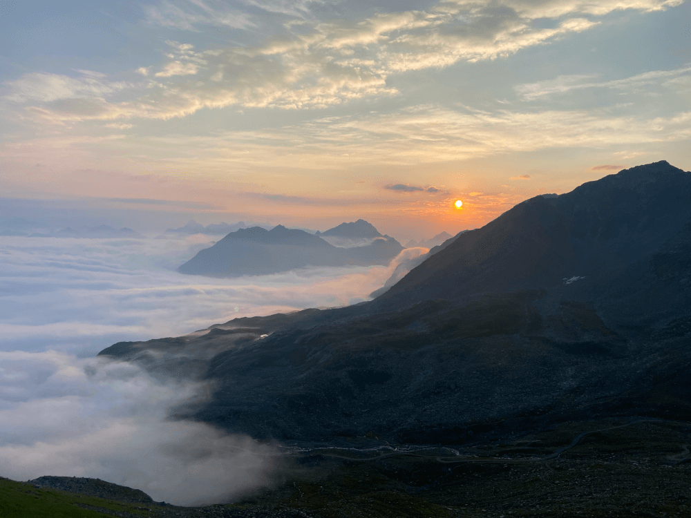 Seibert Media Alps hike - alps in the mist at sunset