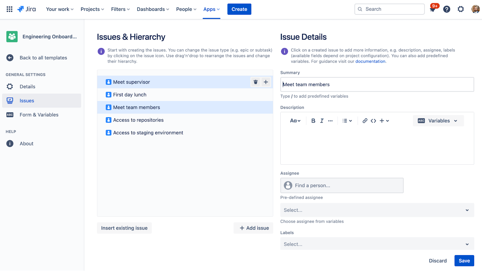 How to Easily Simplify your Onboarding Processes in Jira Cloud - example of issue template with several tasks