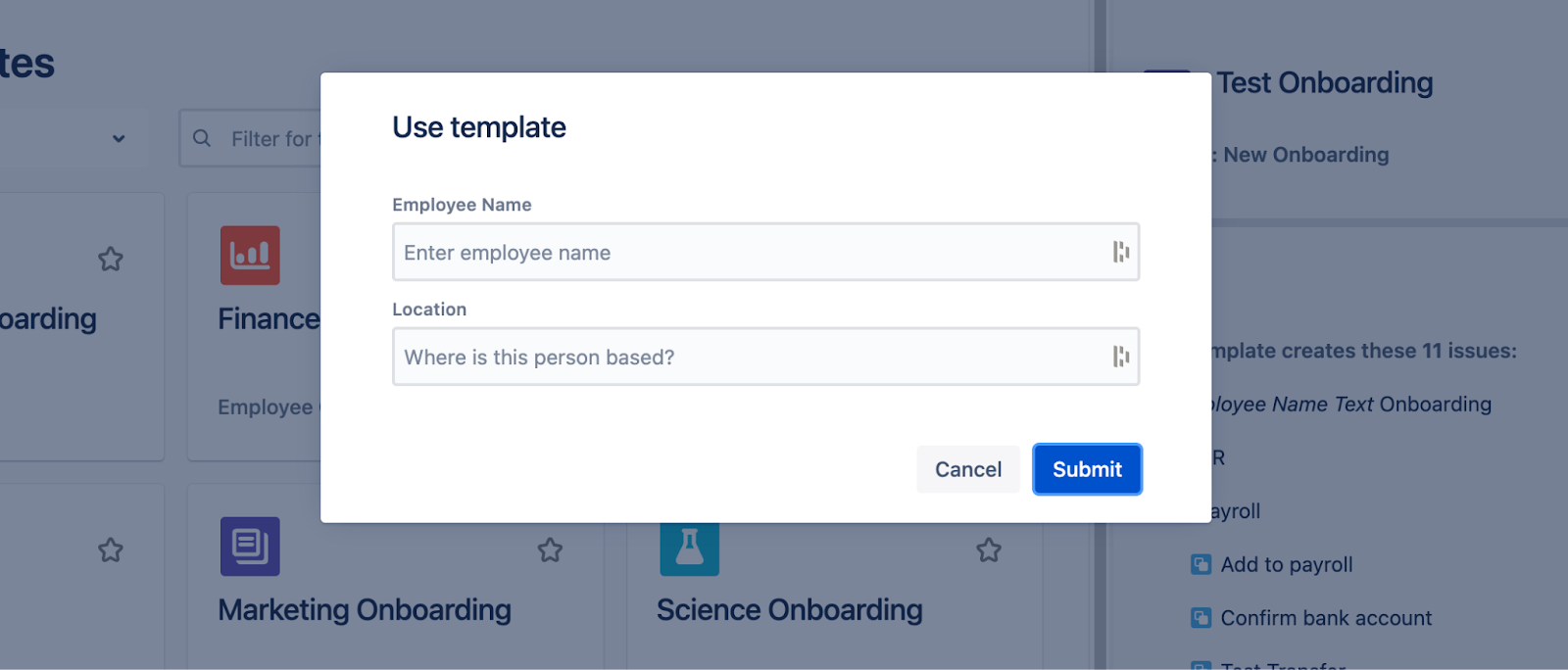 How to Easily Simplify your Onboarding Processes in Jira Cloud - filling out variables