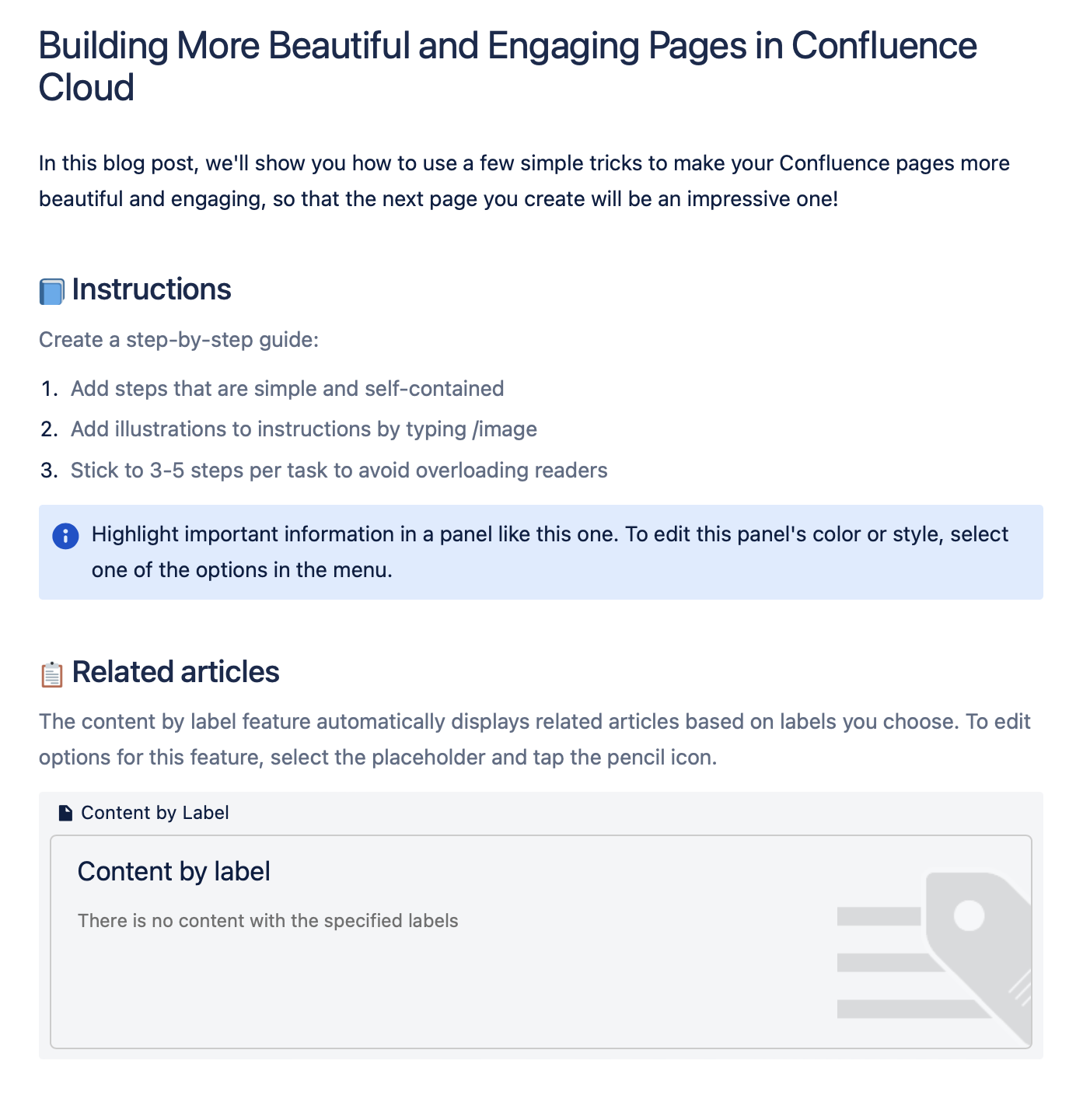 3 Steps To Building More Beautiful and Engaging Pages in Confluence Cloud - standard confluence page with some elements added