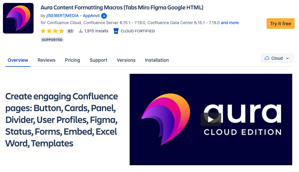 3 Steps To Building More Beautiful and Engaging Pages in Confluence Cloud - Aura in atlassian marketplace