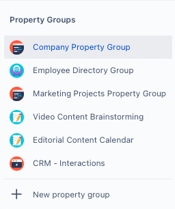 Keep Track of Your Team's Goals and Objectives in Confluence Cloud - list of existing property groups and New property group button at the bottom