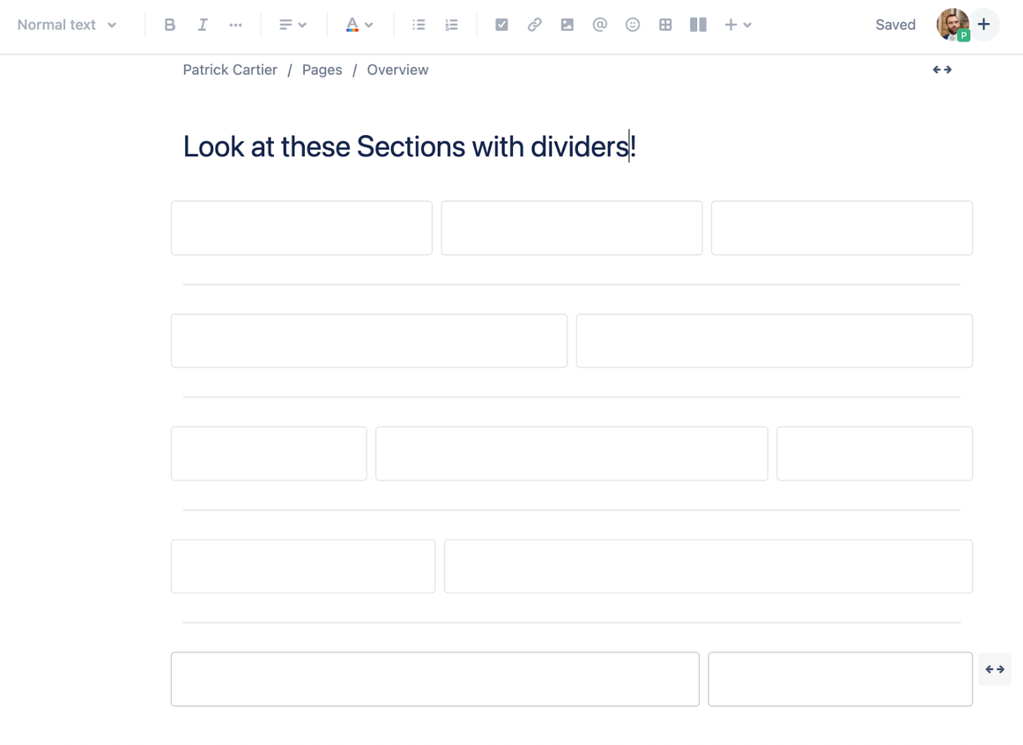 The Best Way to Share Content in Confluence Cloud - example of sections with dividers in confluence