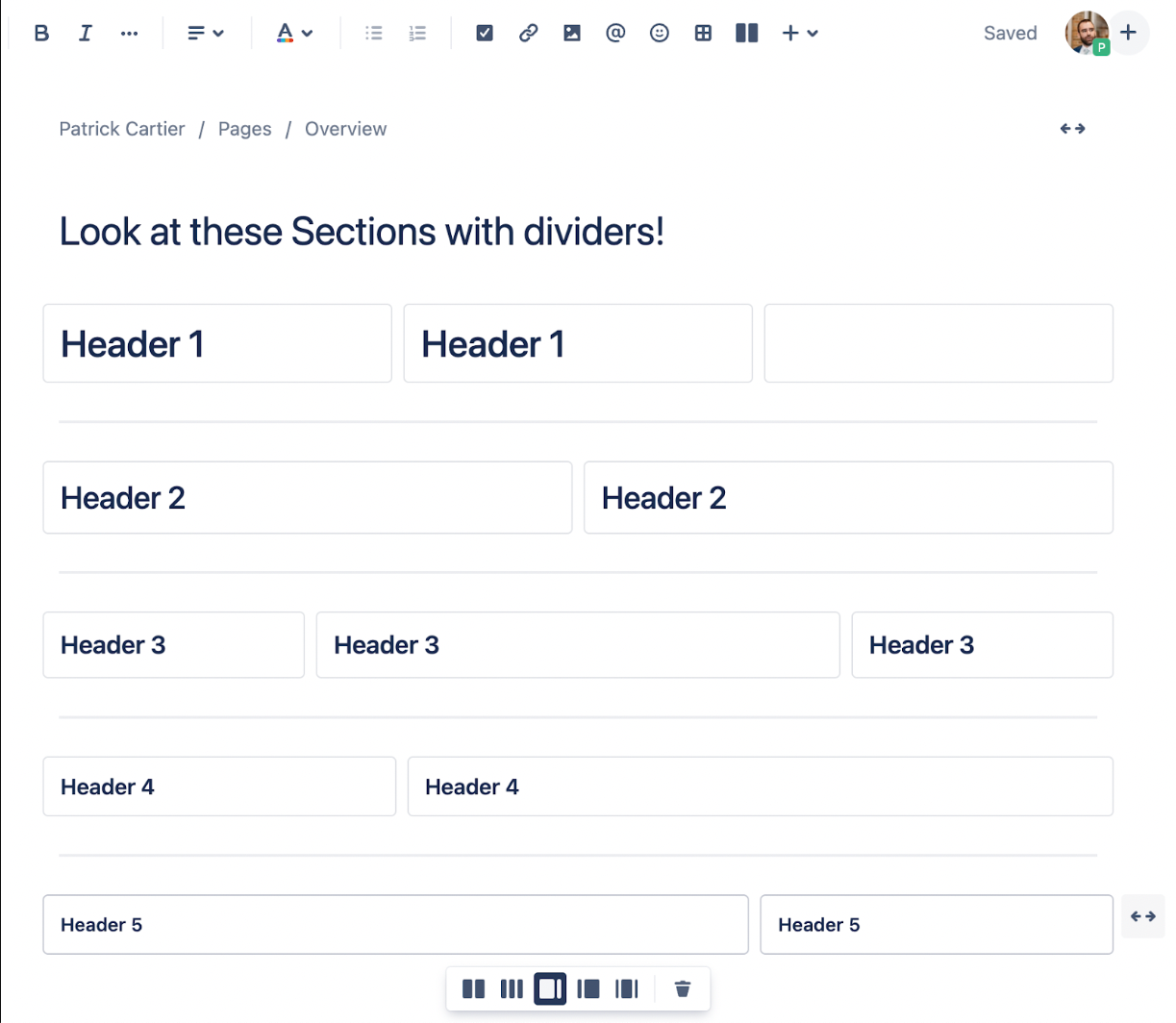 The Best Way to Share Content in Confluence Cloud - example of sections with dividers and headers in confluence