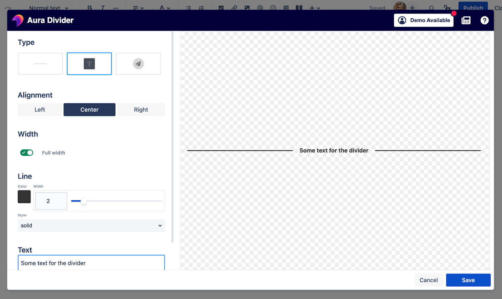 The Best Way to Share Content in Confluence Cloud - Aura Divider macro being set up