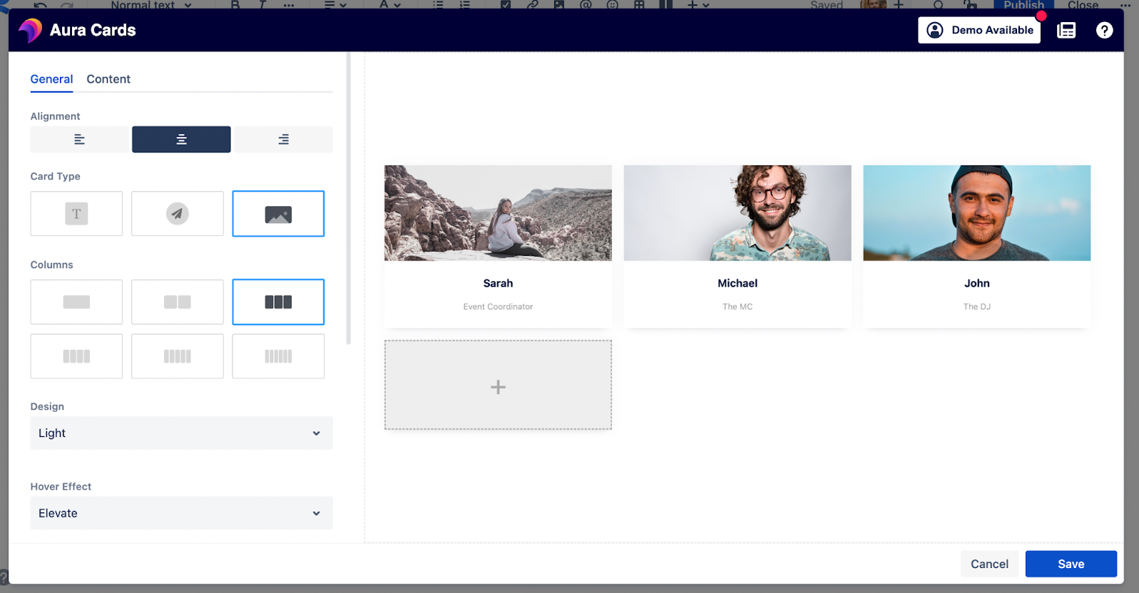 The Best Way to Share Content in Confluence Cloud - Aura Cards macro being set up