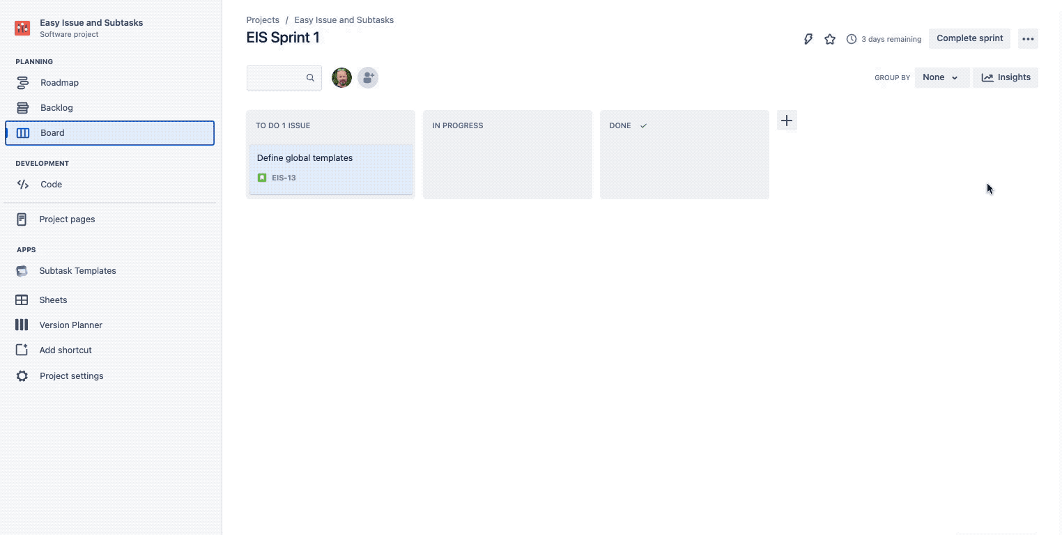 3 Steps To Make Your Sprint Planning Easier In Jira Cloud - Selecting Subtask Template