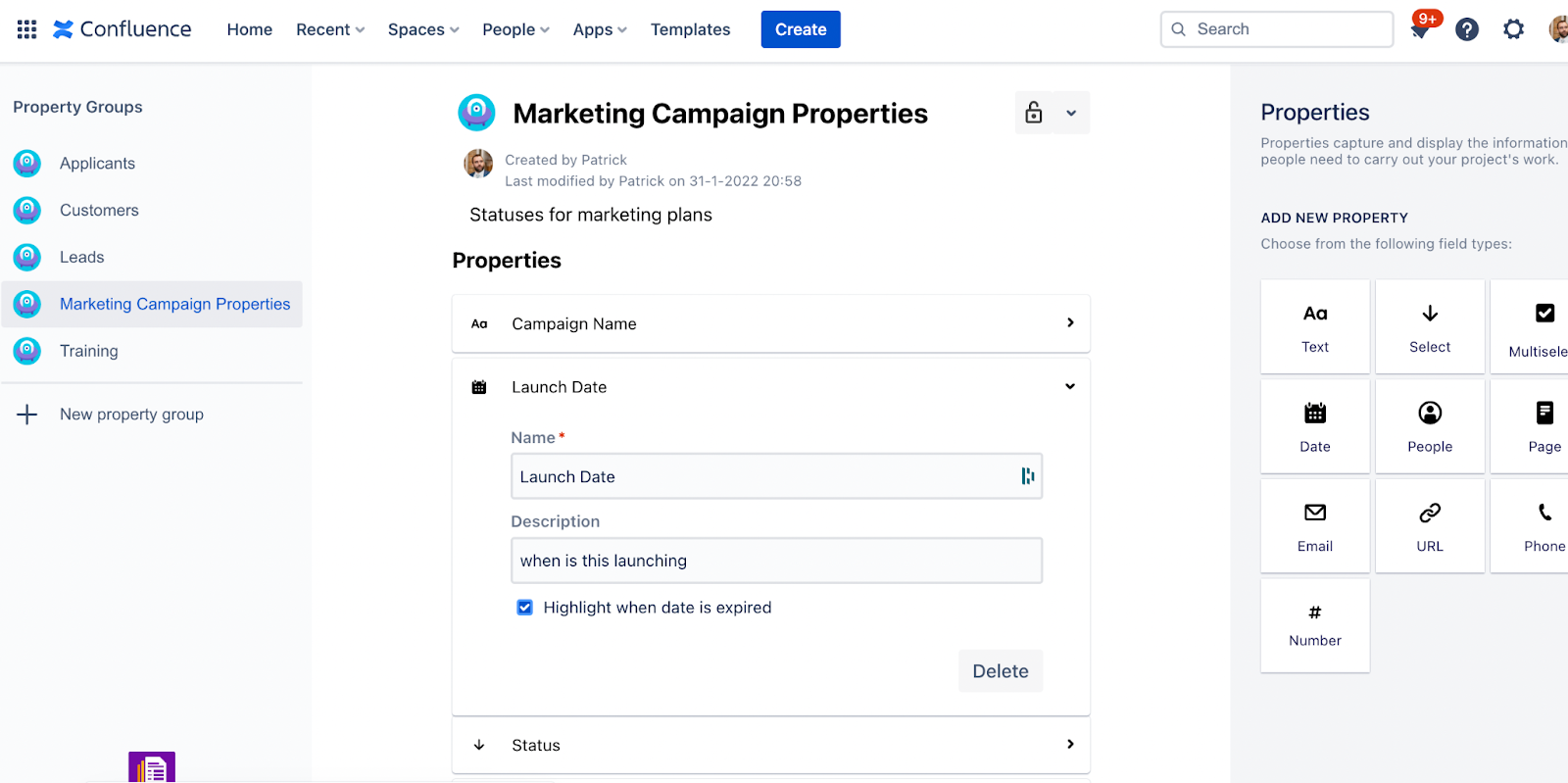 New Properties features at the end of 2022 - Using the Date field for a Launch Date in a marketing campaign