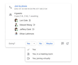 Hybrid work with Google Workspace - Part 5: Scenarios for Successful Meetings - screenshot of google meet showing some meeting participants as present in meeting room and some as present virtually