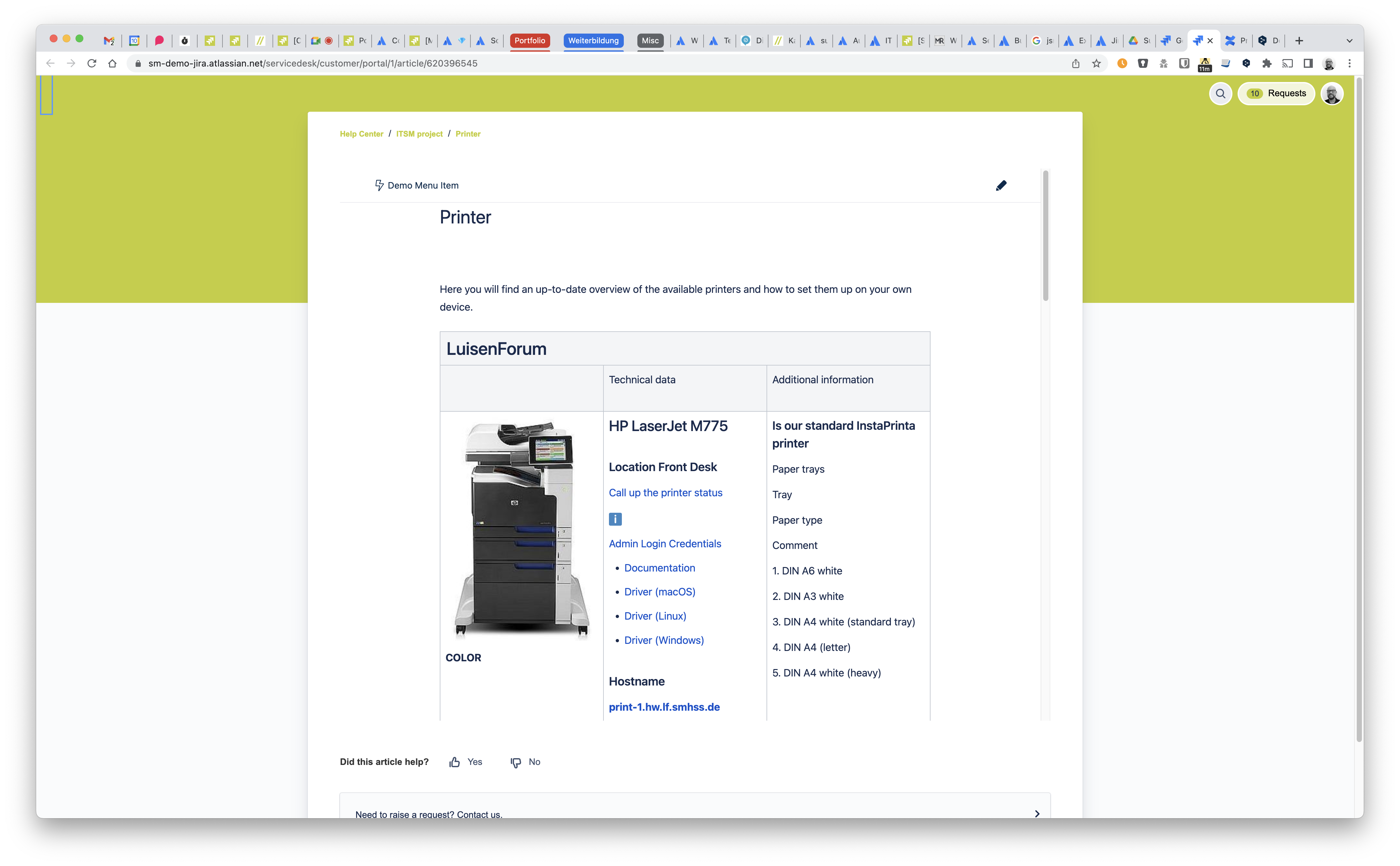 Integrating Confluence into Jira Service Management: How ITSM teams efficiently handle service desk requests - printer request finished in confluence