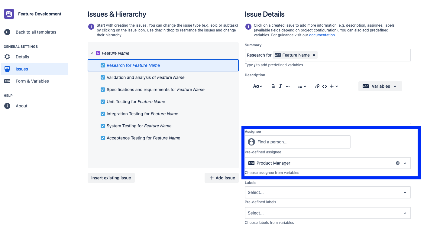 Structured Development Tasks in Jira - assigning an issue to the product manager by default