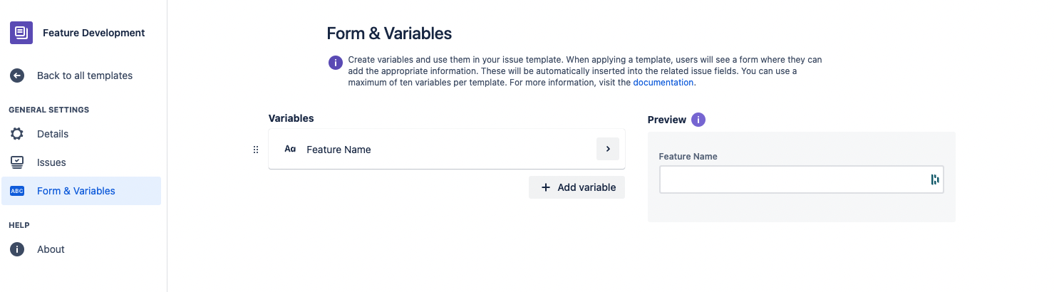 Structured Development Tasks in Jira - creating a text field for the feature name
