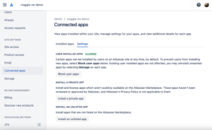 Atlassian Apps: More Transparency and Security for the Atlassian Marketplace - connected apps settings