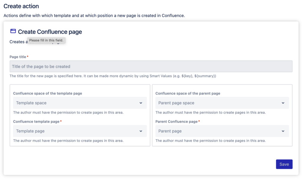Documentation from Jira to Confluence - how it works with AutoPage! - creating an action