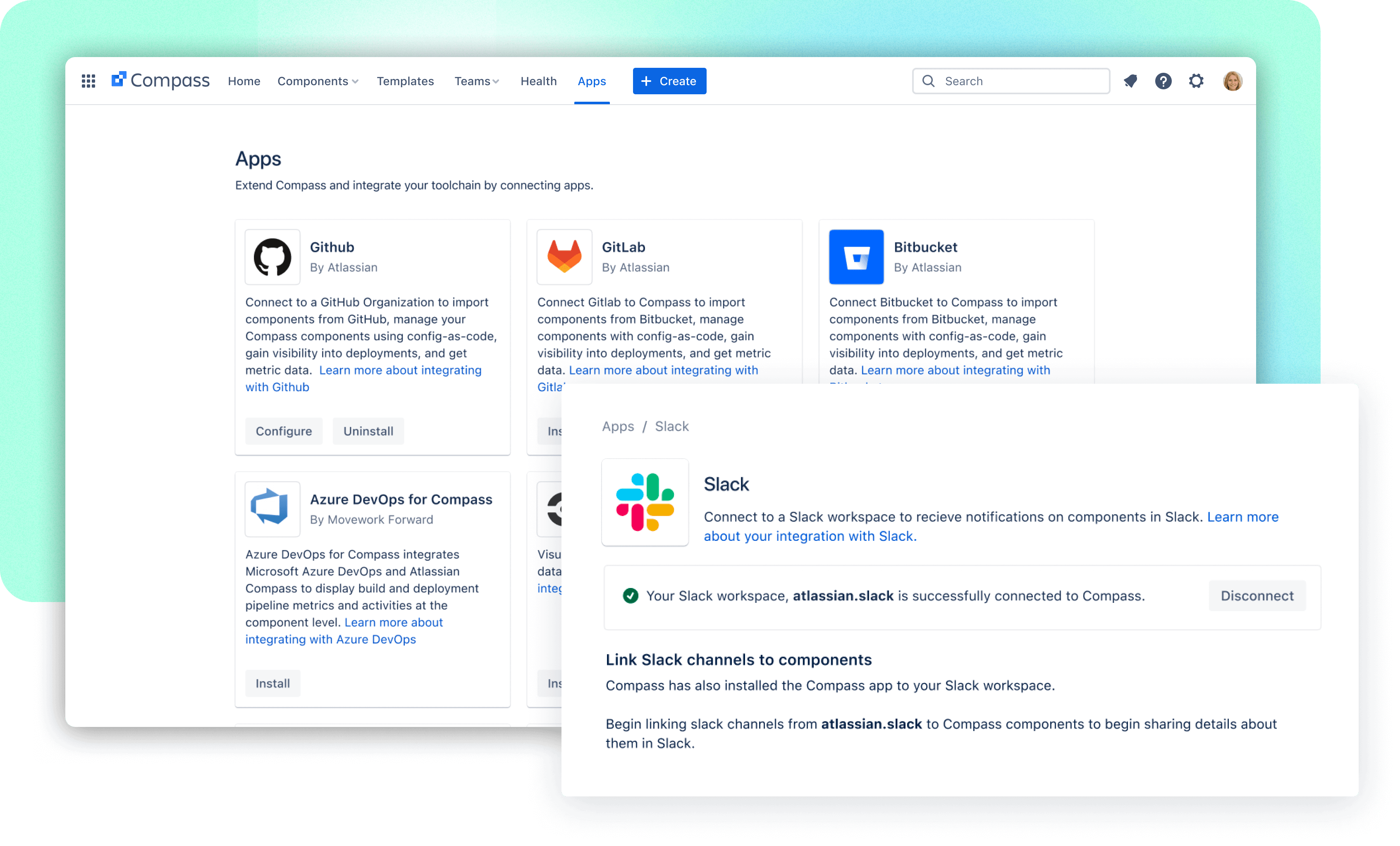 A development platform that brings teams and technologies together: Atlassian Compass is now available! - image showing apps that can be integrated with Atlassian Compass