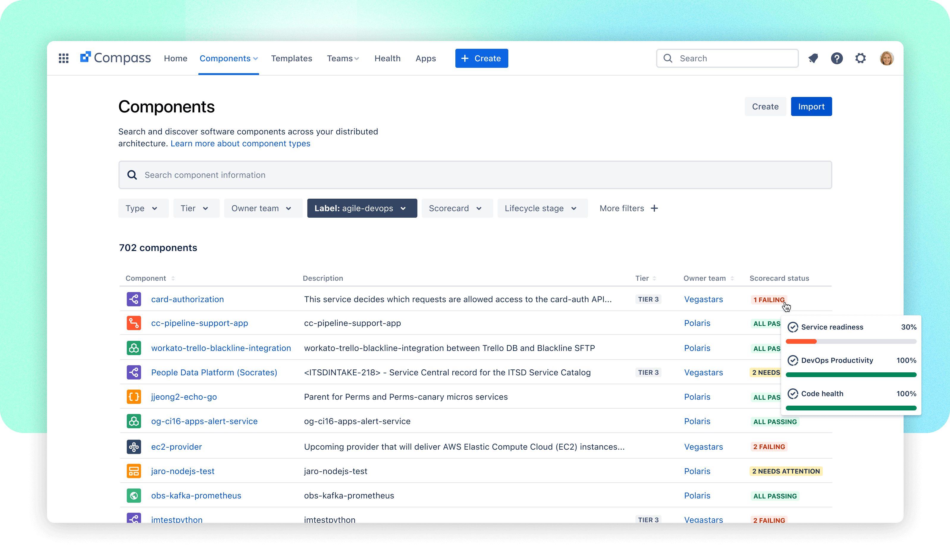 A development platform that brings teams and technologies together: Atlassian Compass is now available! - Atlassian Compass component catalog