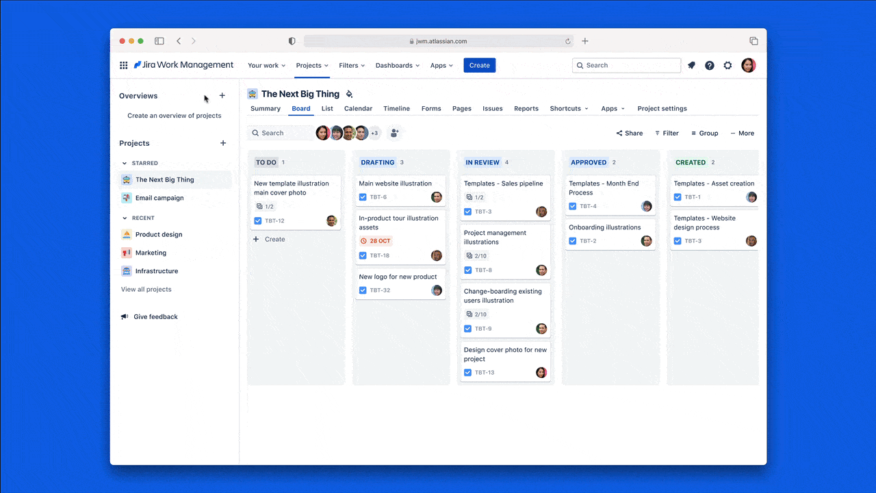 Jira Work Management - Bridging the Gap between Technical and Business Teams - gif showing how to add different projects to an overview