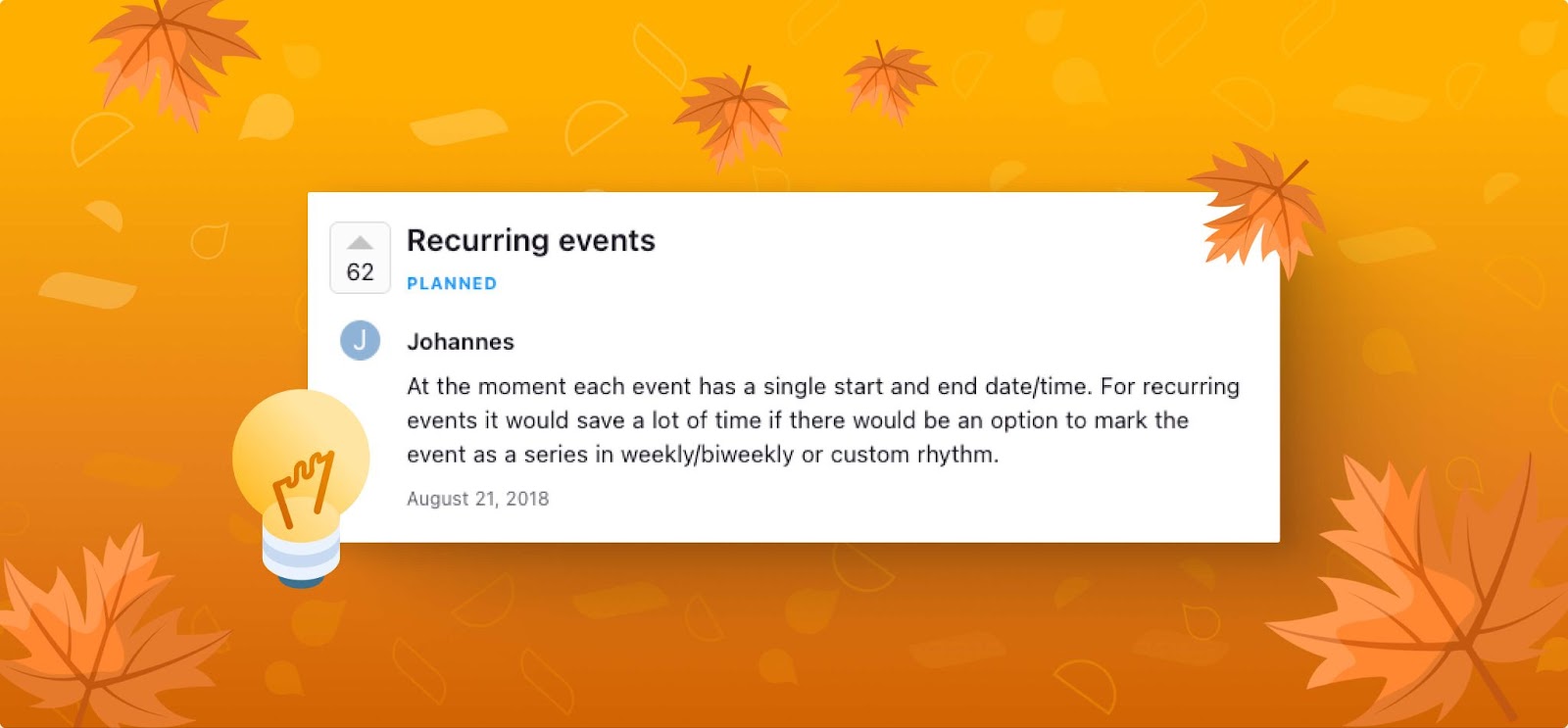 Linchpin Intranet Suite 5.8: Your Intranet just got better! - screenshot 
 of the feature request for recurring events with an orange autumnal background