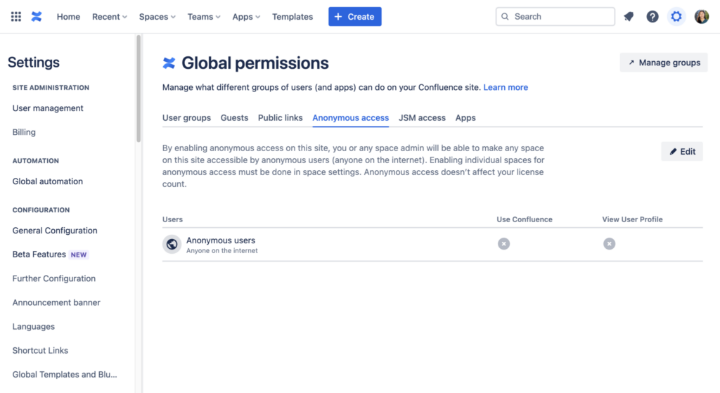 Inclusive and Secure - Confluence Offers New Opportunities for Collaboration with External Parties - permissions for anonymous users in global permissions