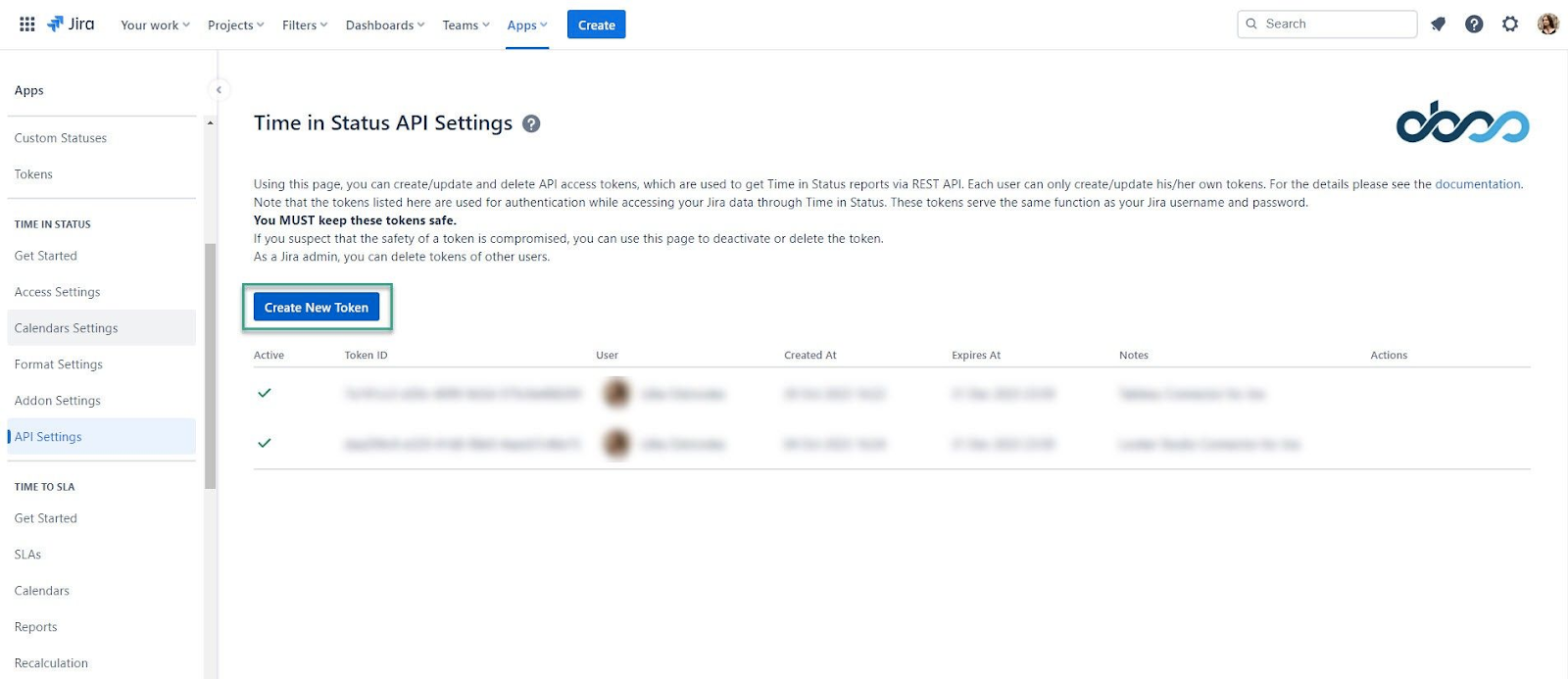 Analyzing and Exporting Data from Jira Apps made Easy - Create New Token button