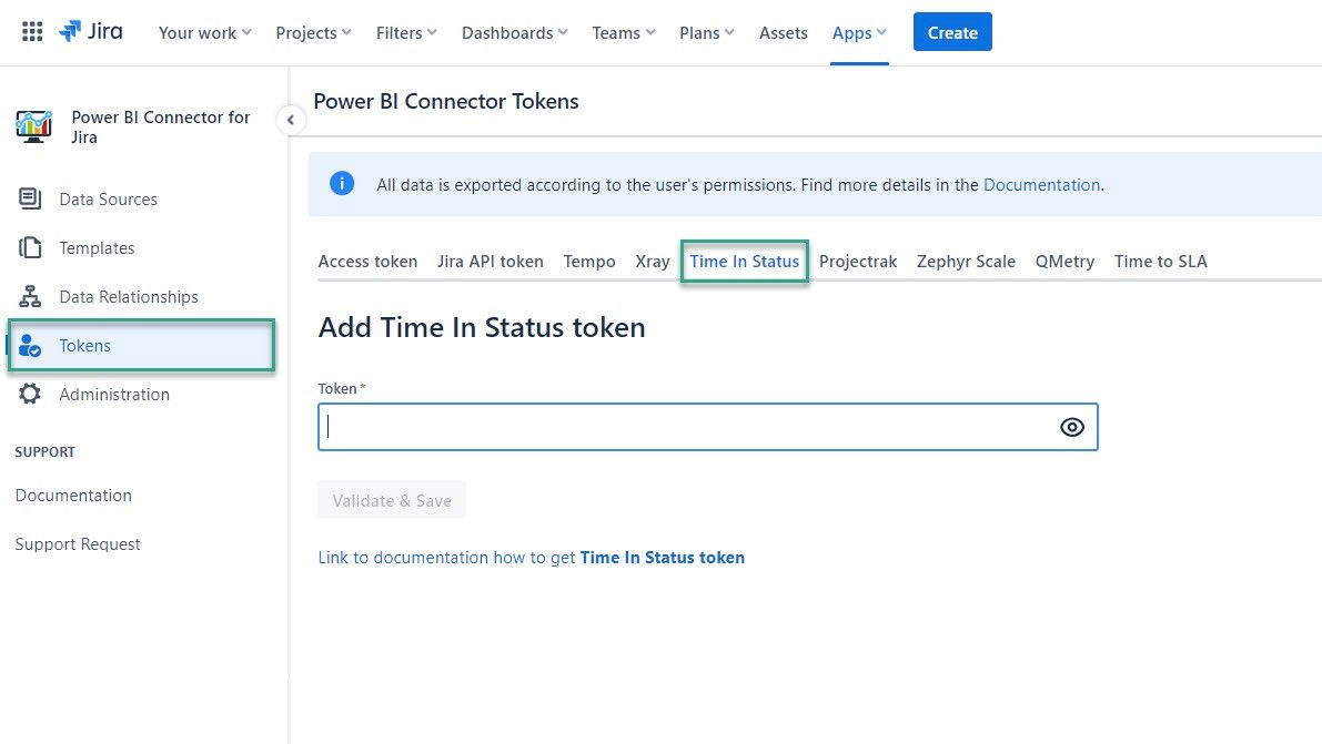 Analyzing and Exporting Data from Jira Apps made Easy - Pasting token in Time In Status tab in Tokens menu
