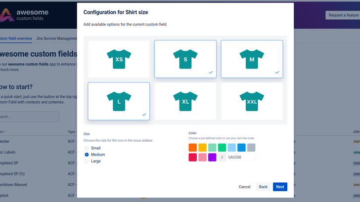 How to Use T-shirt Size Estimation in Jira - shirt size configuration in Awesome Custom Fields