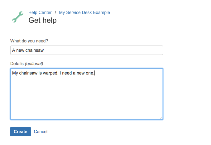 A user creates a new request in JIRA Service Desk.