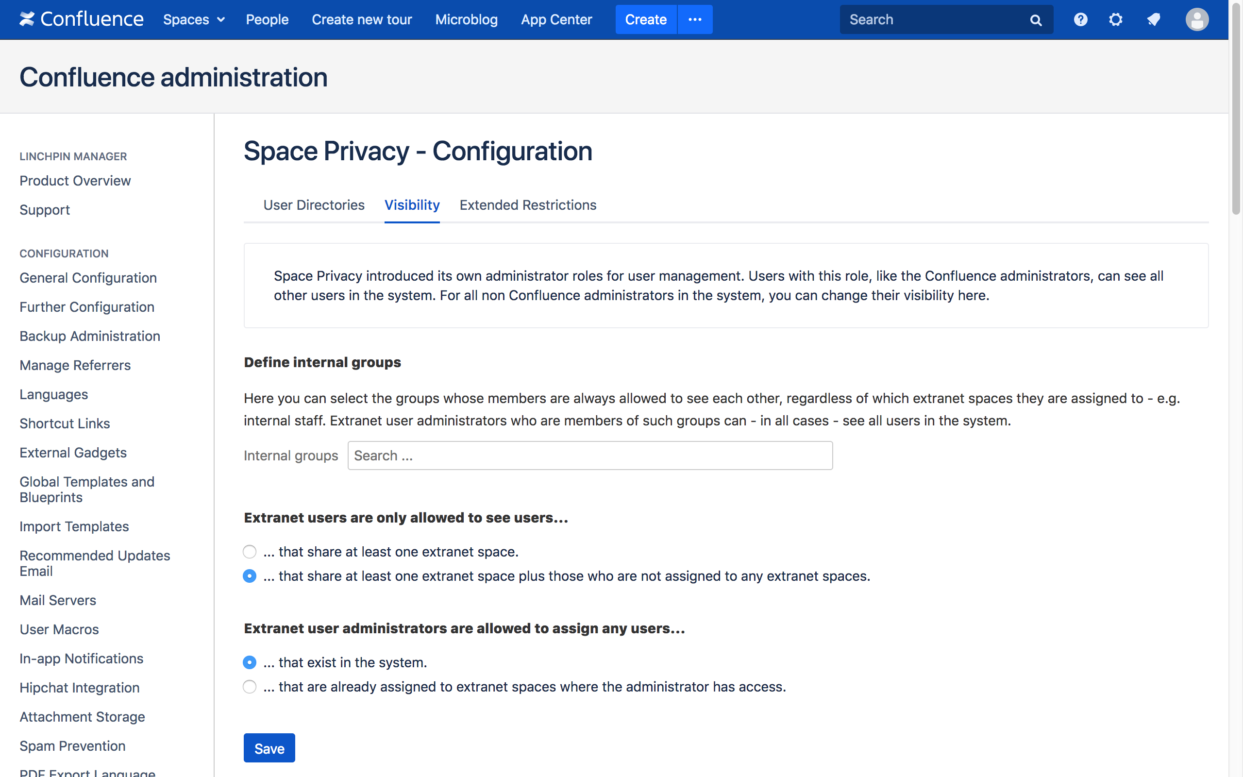 The new Space Privacy admin space.