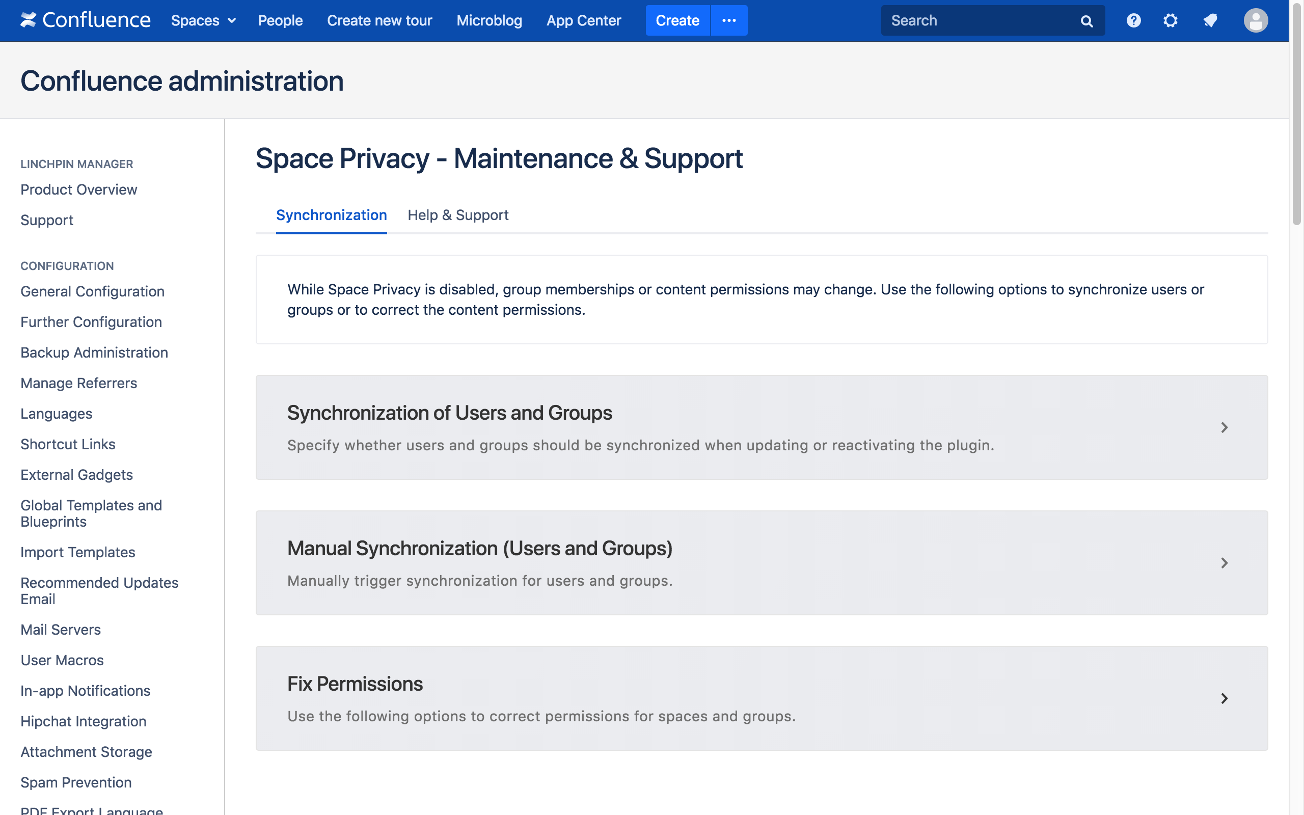 The new Space Privacy admin space (cont).