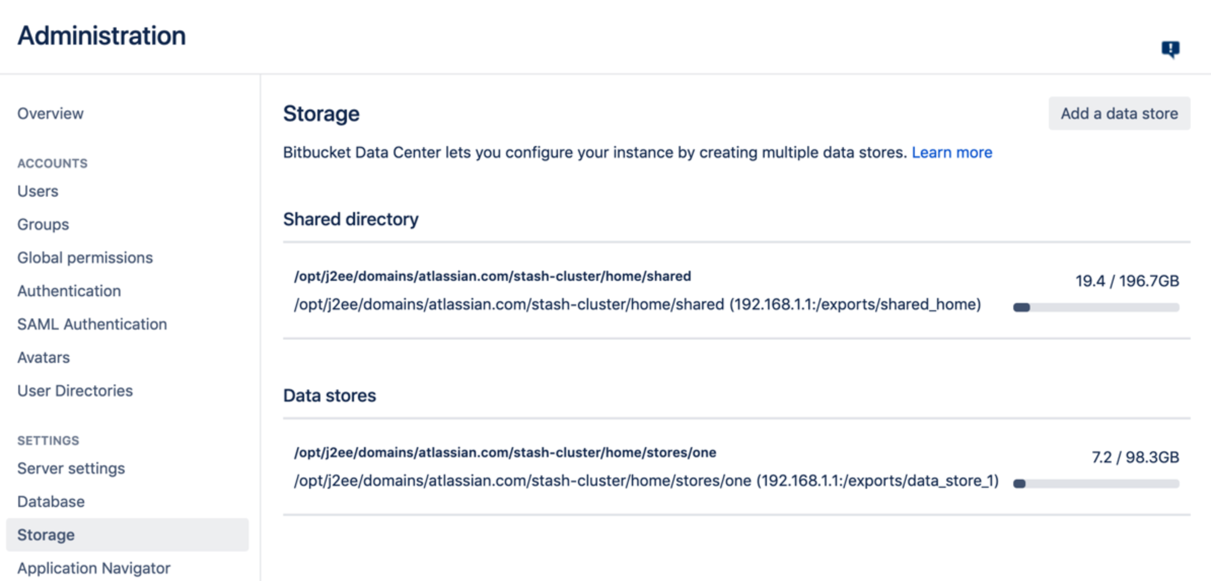 Bitbucket Server und Data Center: zusätzliche Speicherorte