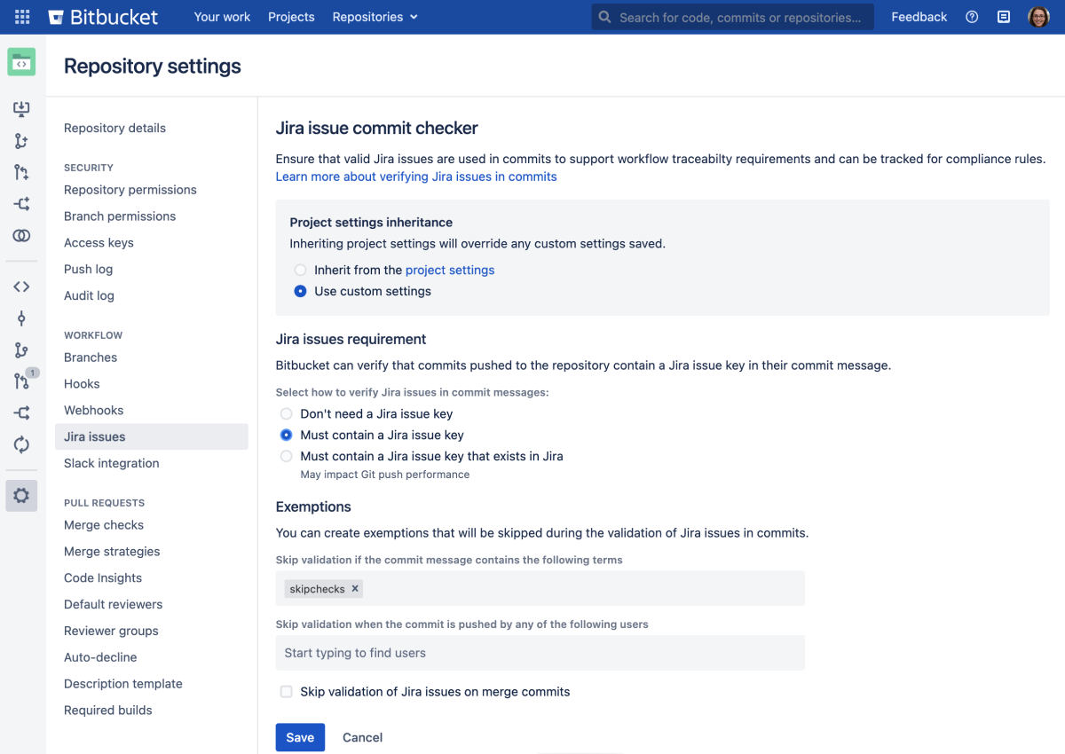 Bitbucket Jira Issues Commit Messages
