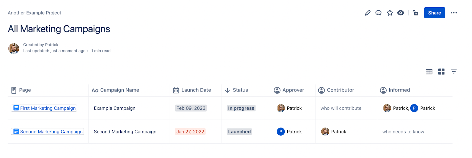 Ein Screenshot zur App "Properties" für die Confluence Cloud. Zu sehen ist eine Confluence-Seite, auf der das Makro "Property Group Report" eingesetzt ist und wo ein Datum rot hervorgehoben ist. 