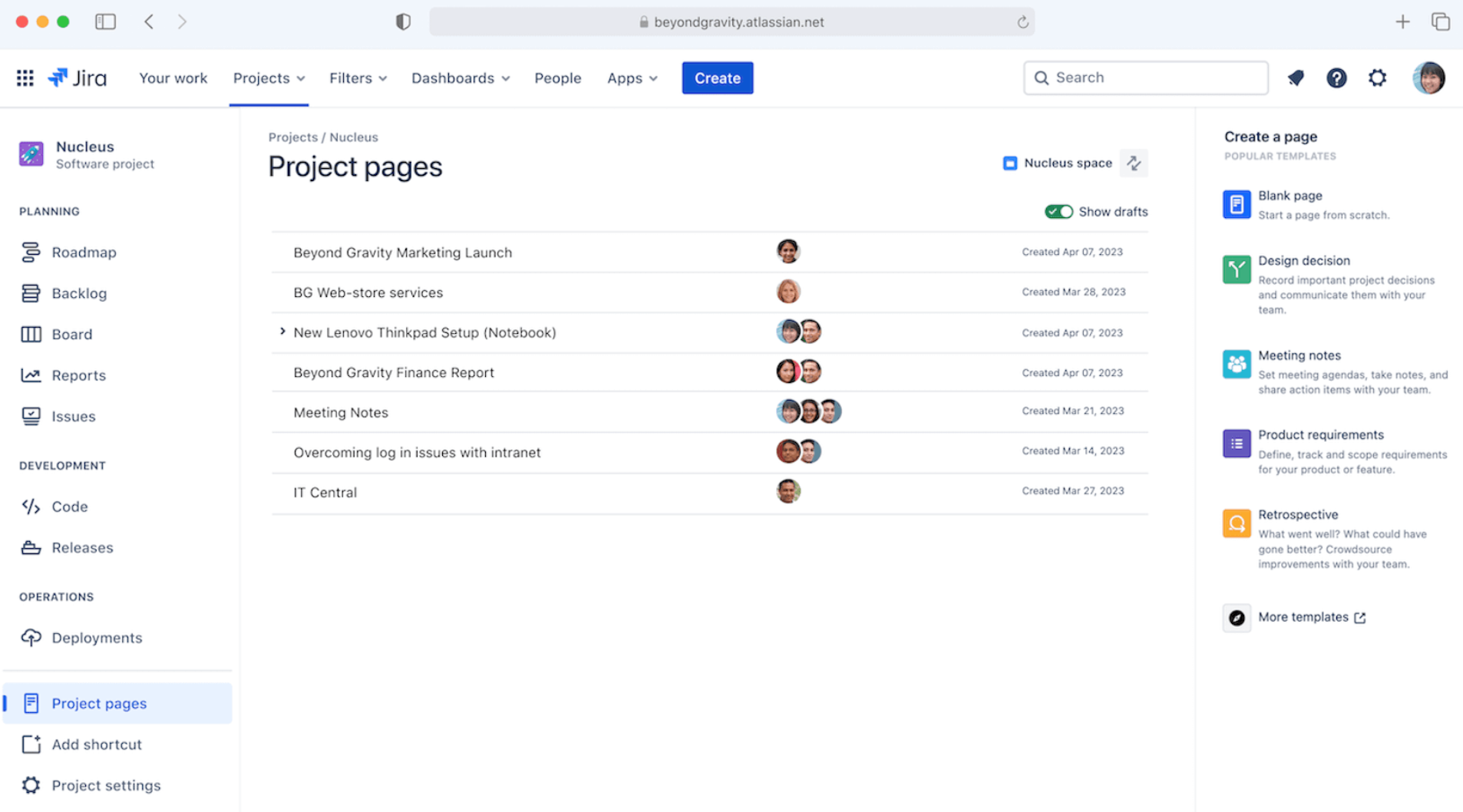 Jira Project Pages