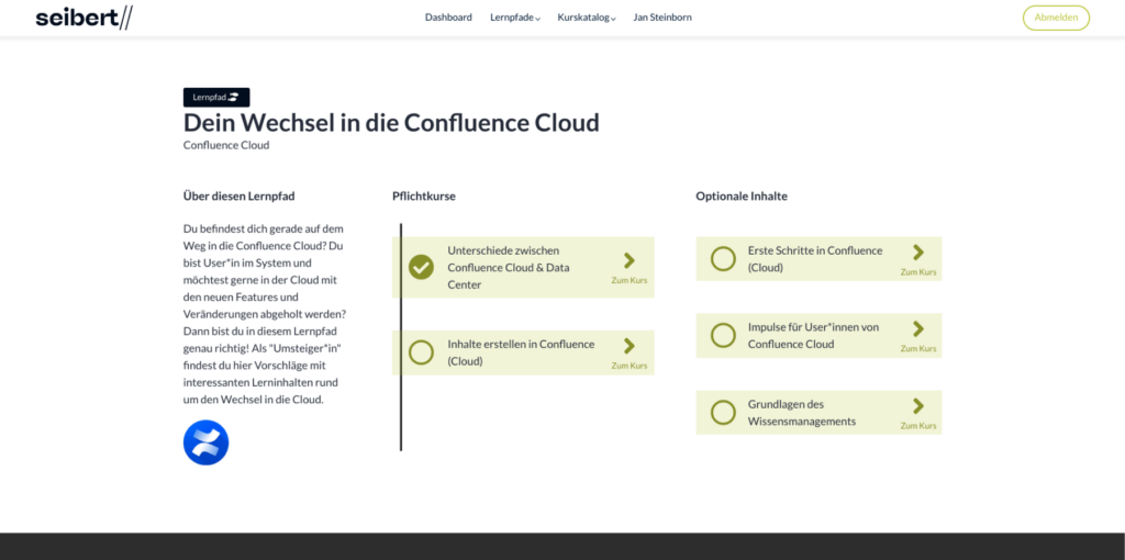 Lernpfad "Dein Wechsel in Confluence Cloud": Pflicht- und optionale Kurse